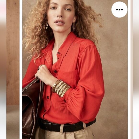 NWT Banana Republic Balloon-Sleeve button down Shirt navy blue - Picture 6 of 8